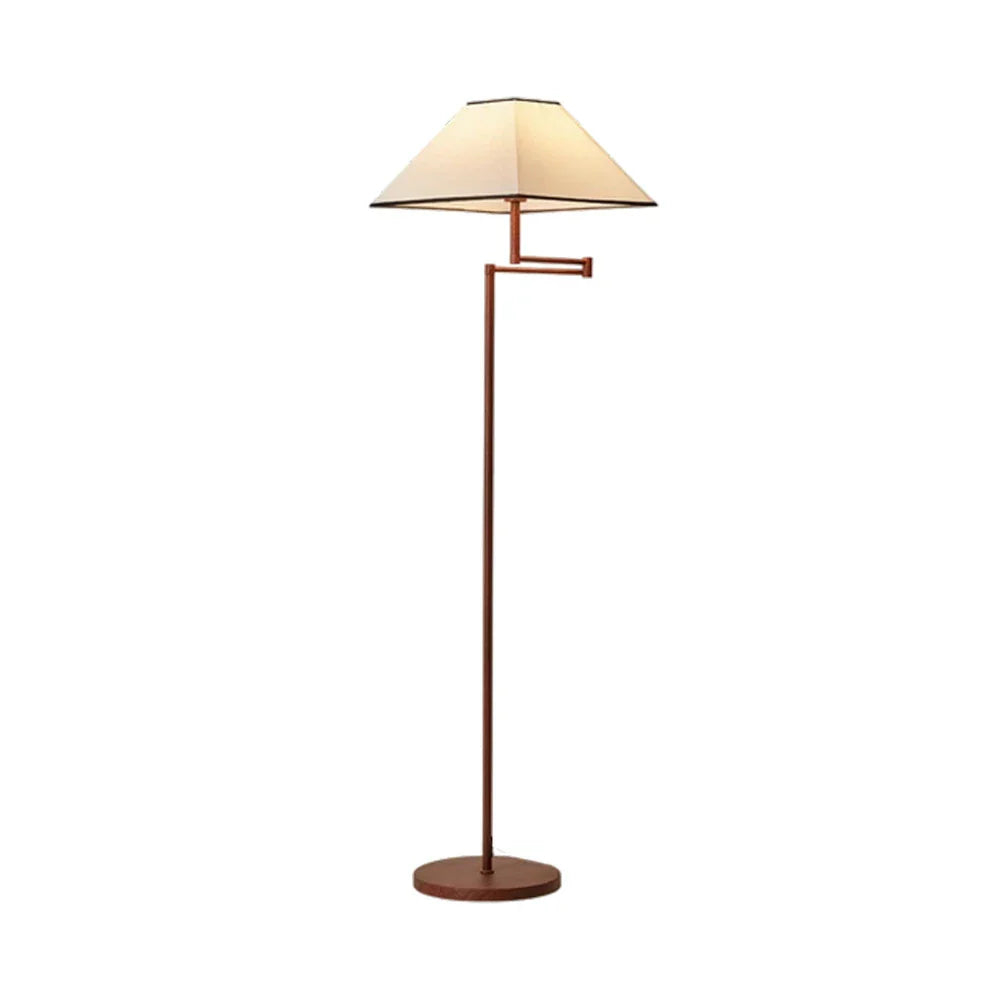 LIVARA Floor Lamp 3 Lighting Modes Fabric Shade Iron Base Rotatable Arm Water Transfer Wood Texture