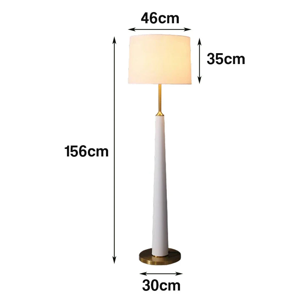 LIVARA Floor Lamp 3 Lighting Modes Fabric Shade Iron Base Foot Switch Water Transfer Wood Texture - White