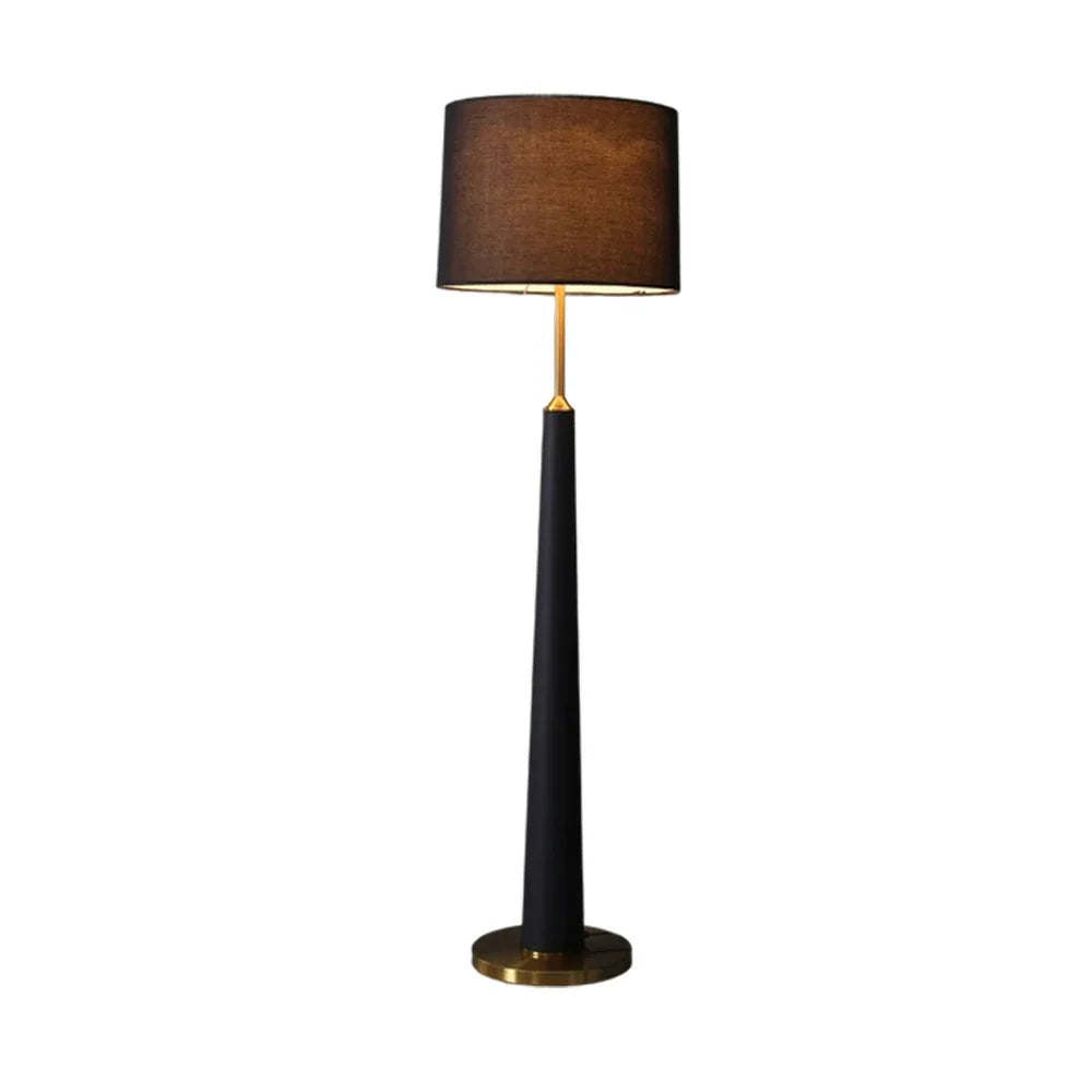 LIVARA Floor Lamp 3 Lighting Modes Fabric Shade Iron Base Foot Switch Water Transfer Wood Texture - Black