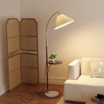 LIVARA Floor Lamp 3 Lighting Modes Pleated Fabric Shade Marble Base Iron Pole Foot Switch for Modern Spaces