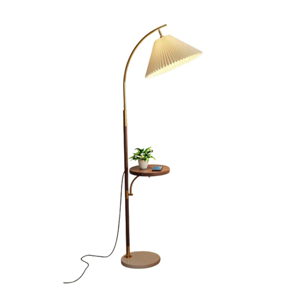 LIVARA Floor Lamp 3 Lighting Modes Pleated Fabric Shade Marble Base Iron Pole Foot Switch for Modern Spaces