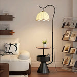 LIVARA Floor Lamp with Dual Storage Shelves - Warm Ambient Light, Stable Iron & Walnut Frame - Black