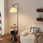 LIVARA Floor Lamp with Dual Storage Shelves - Warm Ambient Light, Stable Iron & Walnut Frame - Black