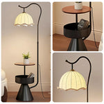 LIVARA Floor Lamp with Dual Storage Shelves - Warm Ambient Light, Stable Iron & Walnut Frame - Black