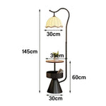 LIVARA Floor Lamp with Dual Storage Shelves - Warm Ambient Light, Stable Iron & Walnut Frame - Black
