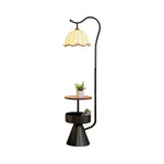 LIVARA Floor Lamp with Dual Storage Shelves - Warm Ambient Light, Stable Iron & Walnut Frame - Black