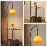 LIVARA Floor Lamp Wireless Charging - Soft Lighting, Dual Storage Design, Solid Wood & Iron Frame - Coffee