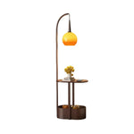 LIVARA Floor Lamp Wireless Charging - Soft Lighting, Dual Storage Design, Solid Wood & Iron Frame - Coffee