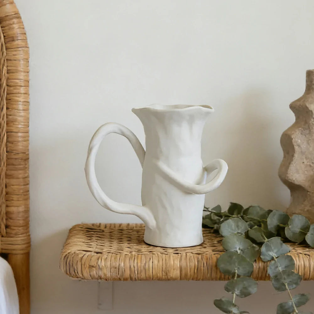 LIVARA Ceramic Vase Ornament Artistic Home Display Abstract Form Matte Ceramic Handcrafted Stone-Texture Design