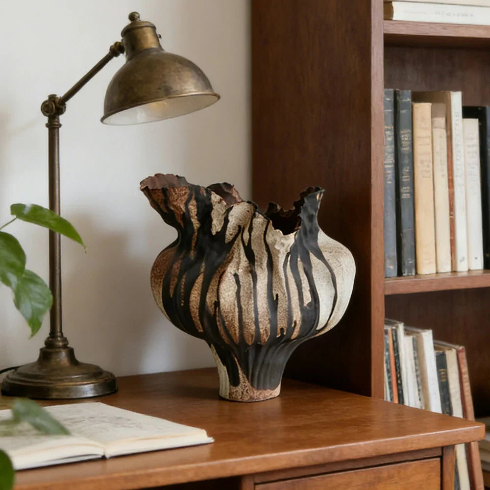 LIVARA Ceramic Vase Ornament Artistic Home Decor Dried Rose Form Matte Ceramic Handcrafted Stone-Texture Finish