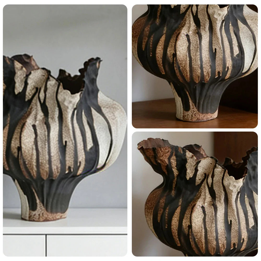 LIVARA Ceramic Vase Ornament Artistic Home Decor Dried Rose Form Matte Ceramic Handcrafted Stone-Texture Finish