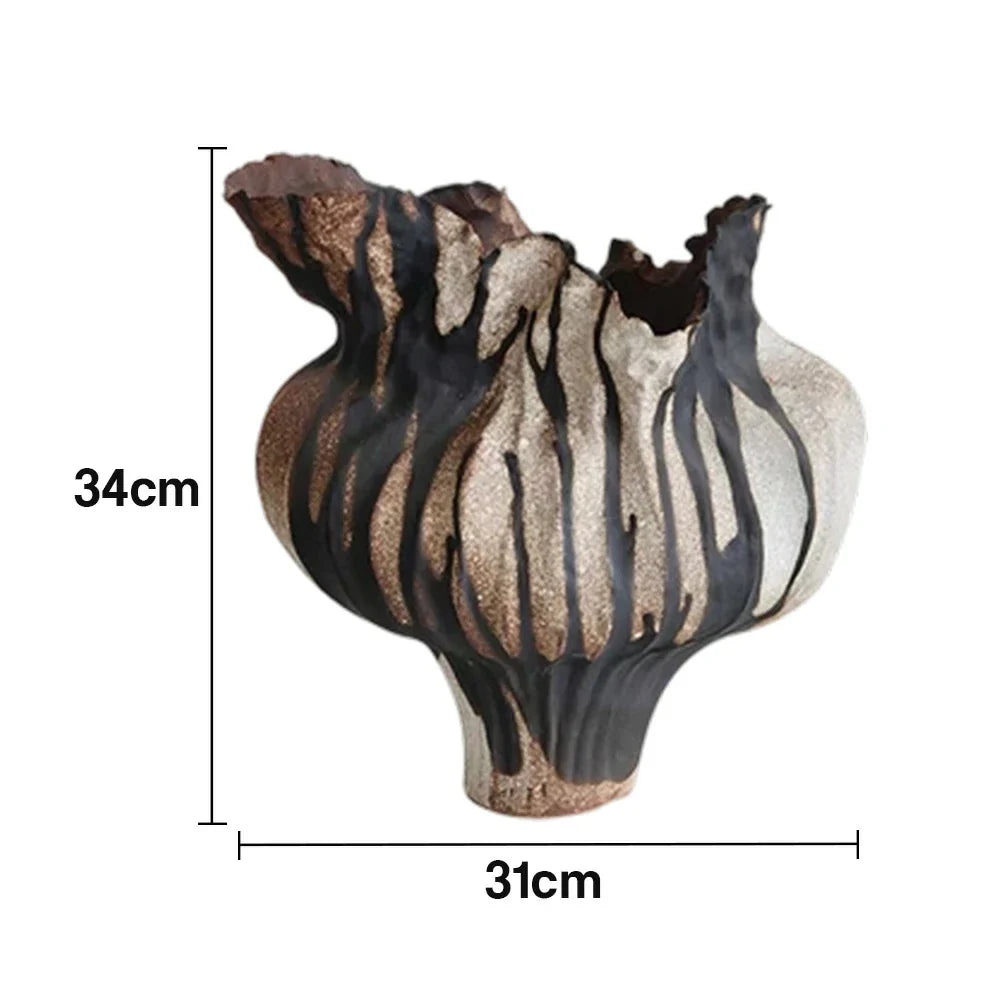 LIVARA Ceramic Vase Ornament Artistic Home Decor Dried Rose Form Matte Ceramic Handcrafted Stone-Texture Finish