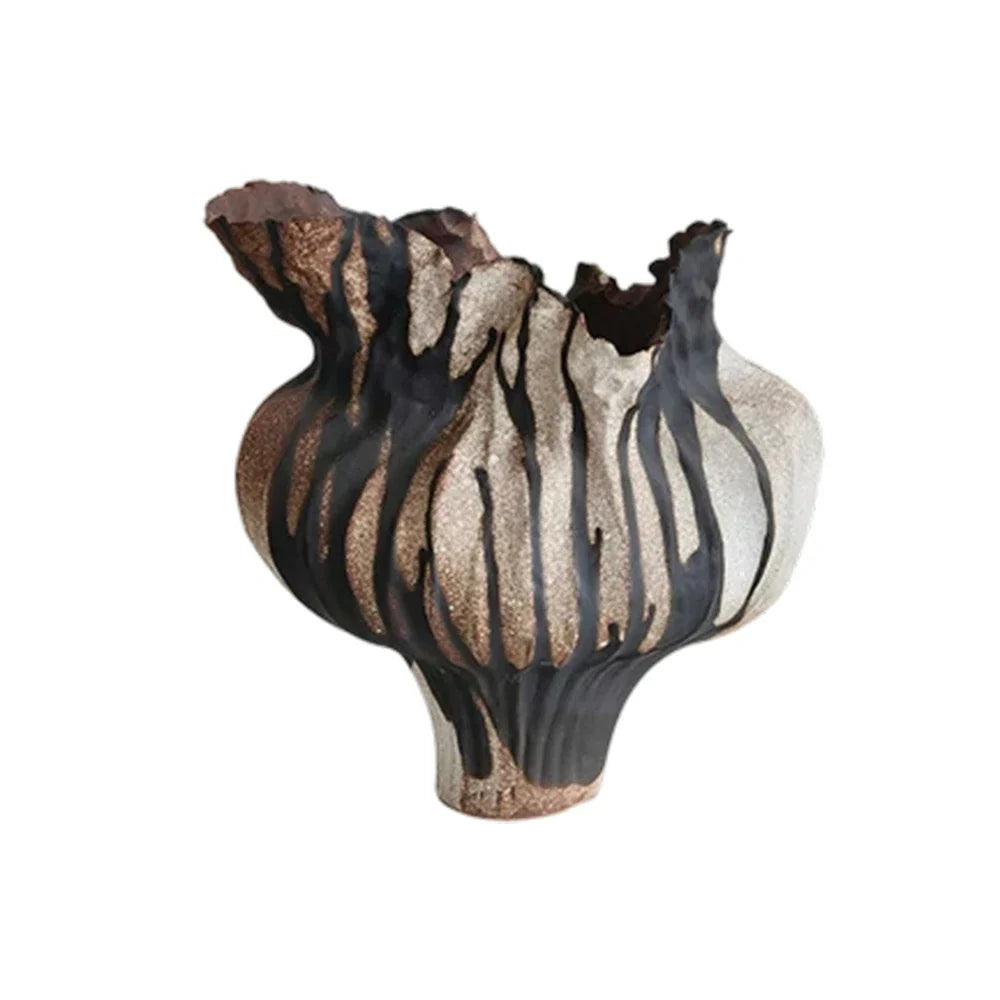 LIVARA Ceramic Vase Ornament Artistic Home Decor Dried Rose Form Matte Ceramic Handcrafted Stone-Texture Finish