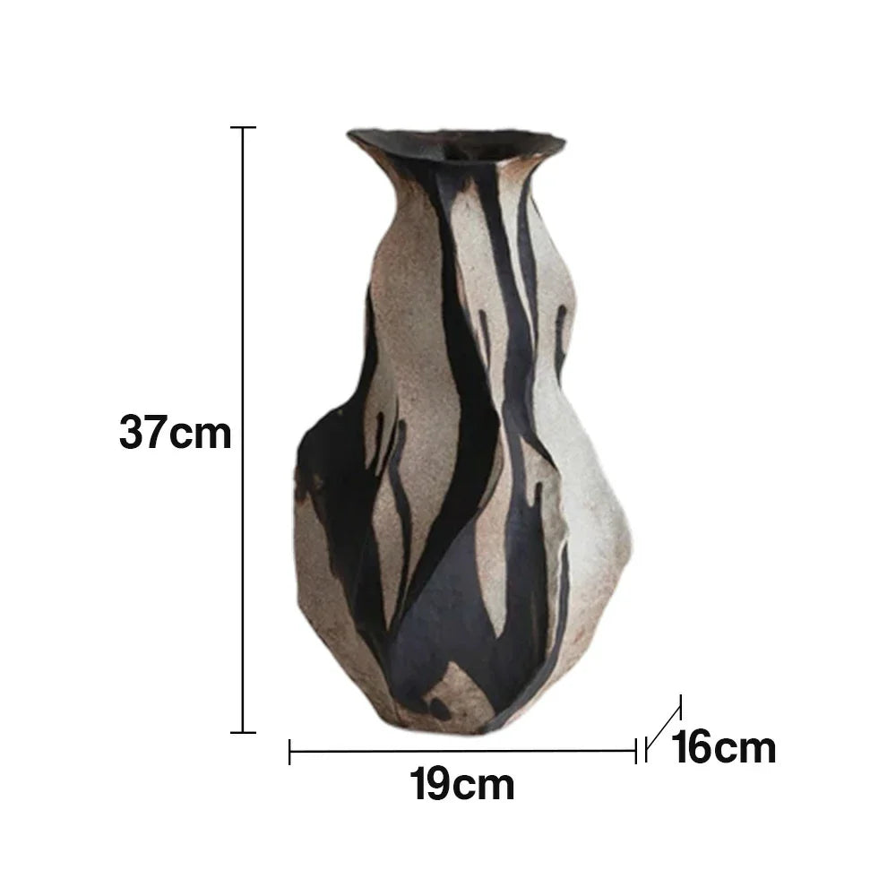 LIVARA Ceramic Vase Ornament Decorative Display Dried Rose Motif Matte Ceramic Handcrafted Textured Finish