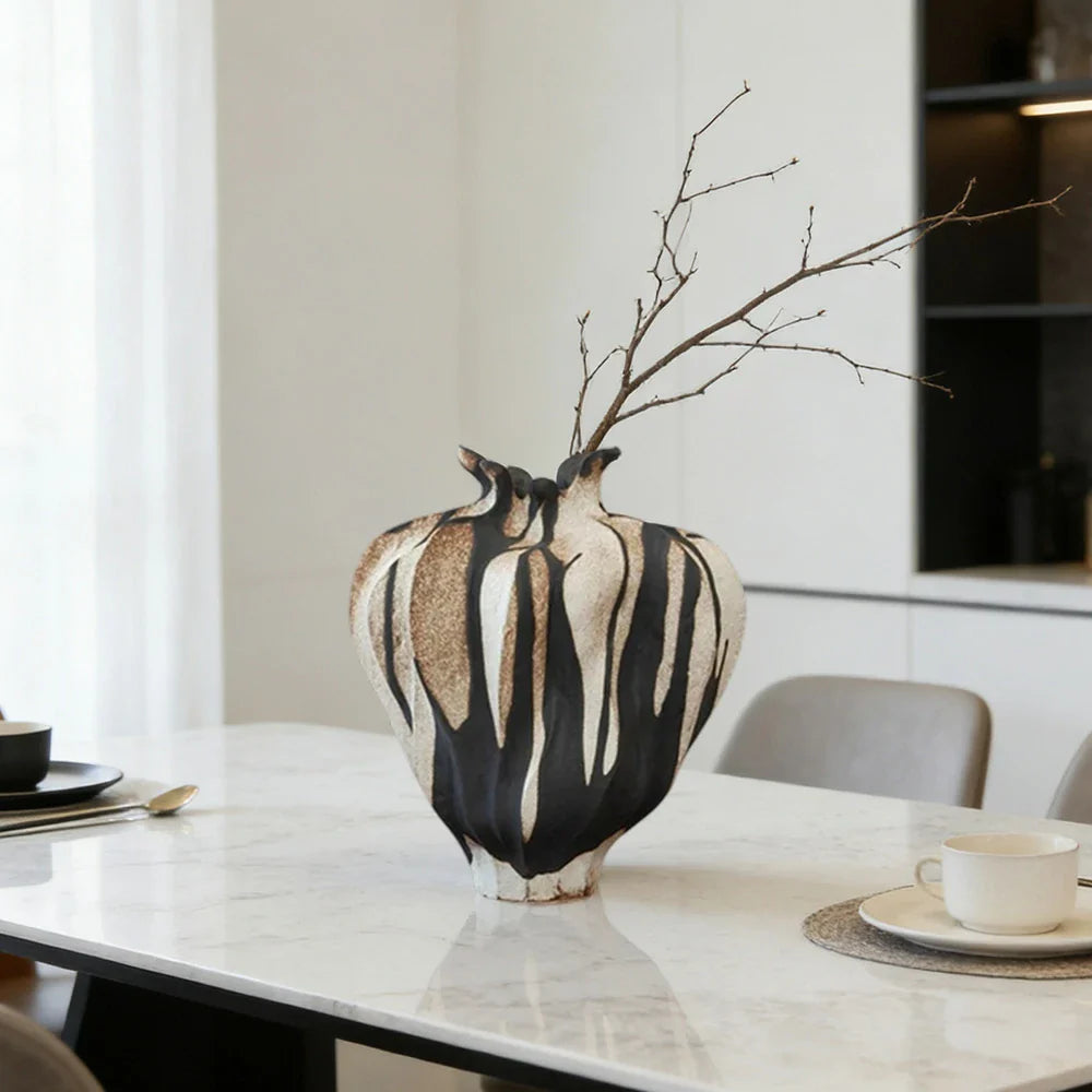 LIVARA Ceramic Vase Ornament Artistic Home Display Sculpted Dried Rose Form Matte Ceramic Handcrafted Stone-Texture Design