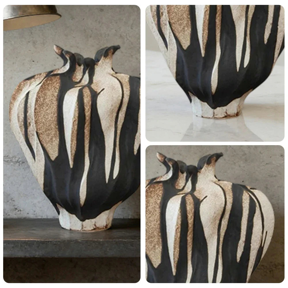 LIVARA Ceramic Vase Ornament Artistic Home Display Sculpted Dried Rose Form Matte Ceramic Handcrafted Stone-Texture Design