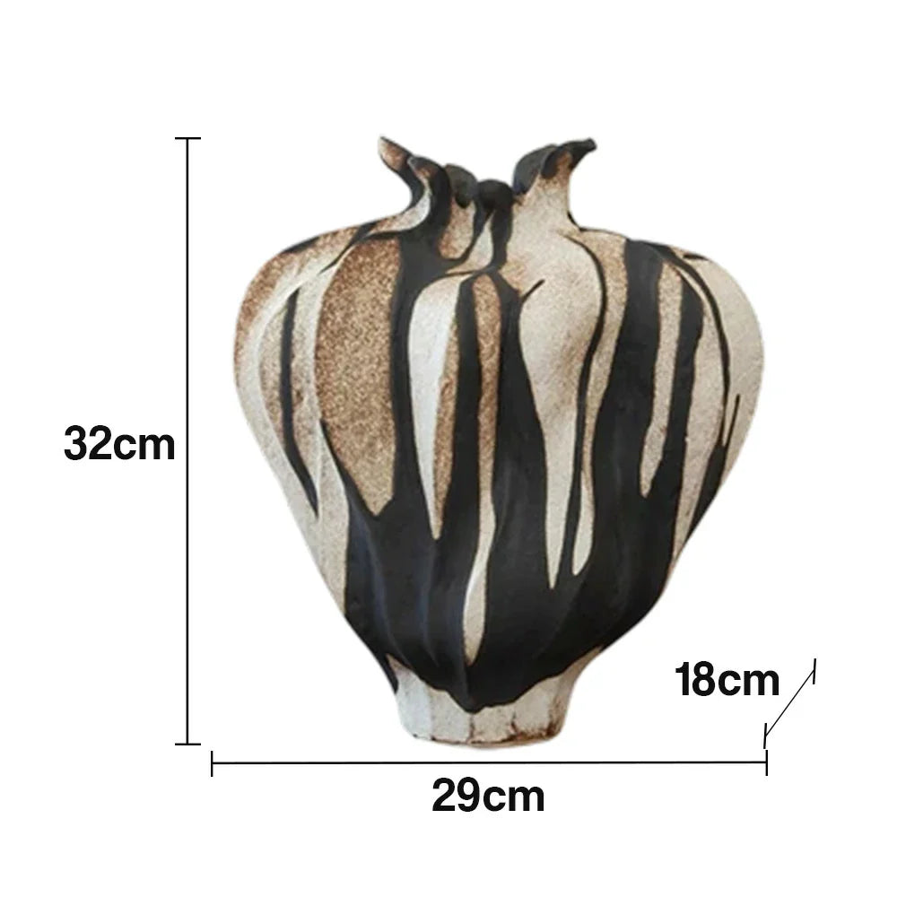 LIVARA Ceramic Vase Ornament Artistic Home Display Sculpted Dried Rose Form Matte Ceramic Handcrafted Stone-Texture Design