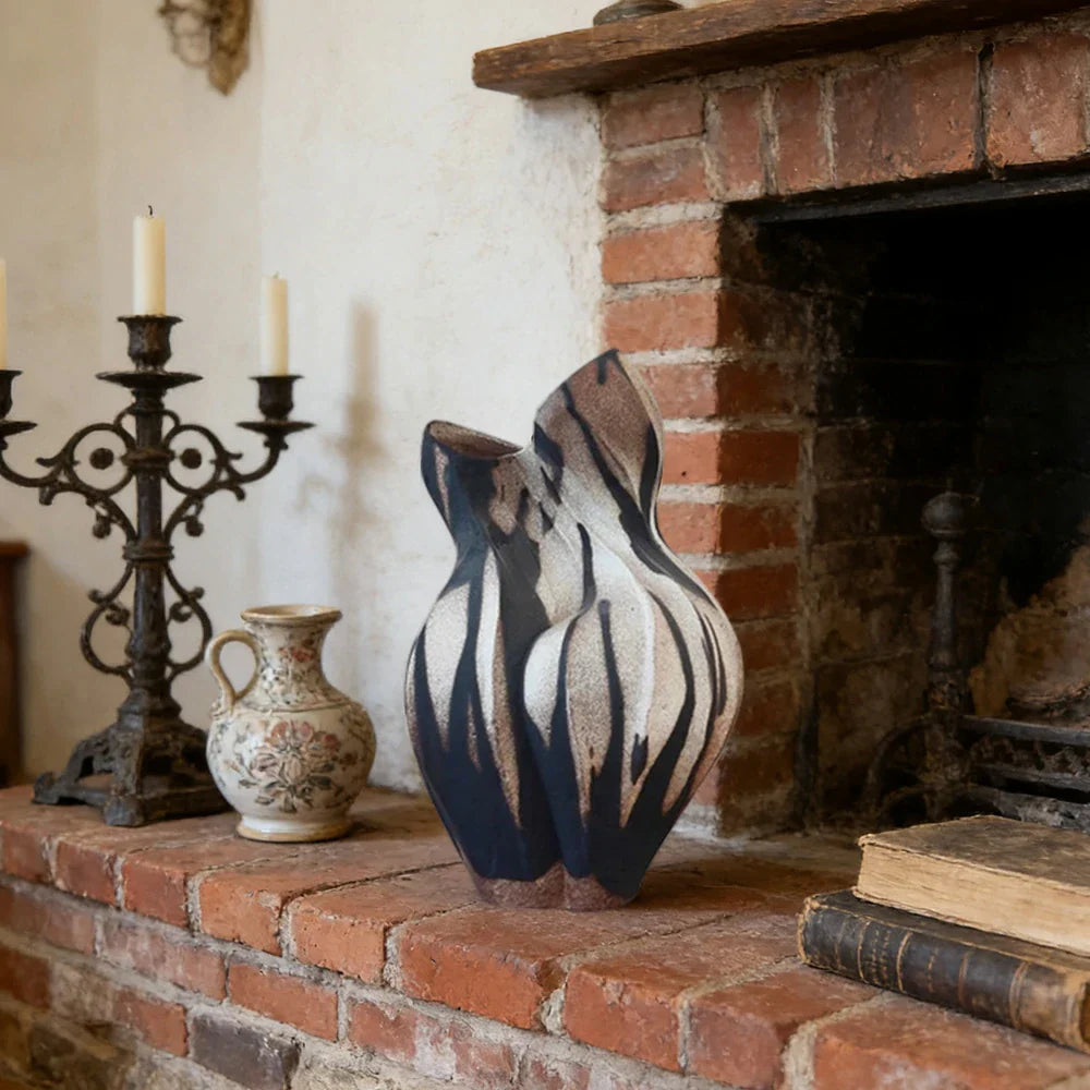 LIVARA Ceramic Vase Ornament Artistic Display Withered Rose Sculpture Matte Ceramic Handcrafted Stone-Texture Finish