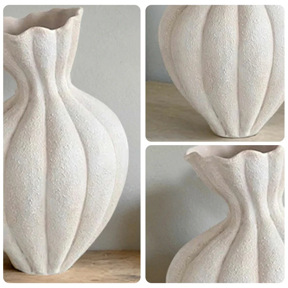 LIVARA Ceramic Vase Ornament Artistic Home Display 15cm Outer Diameter Matte Ceramic Handcrafted Stone-Texture Finish - White