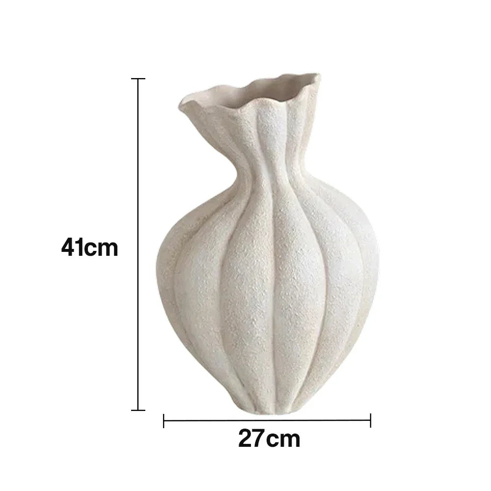 LIVARA Ceramic Vase Ornament Artistic Home Display 15cm Outer Diameter Matte Ceramic Handcrafted Stone-Texture Finish - White