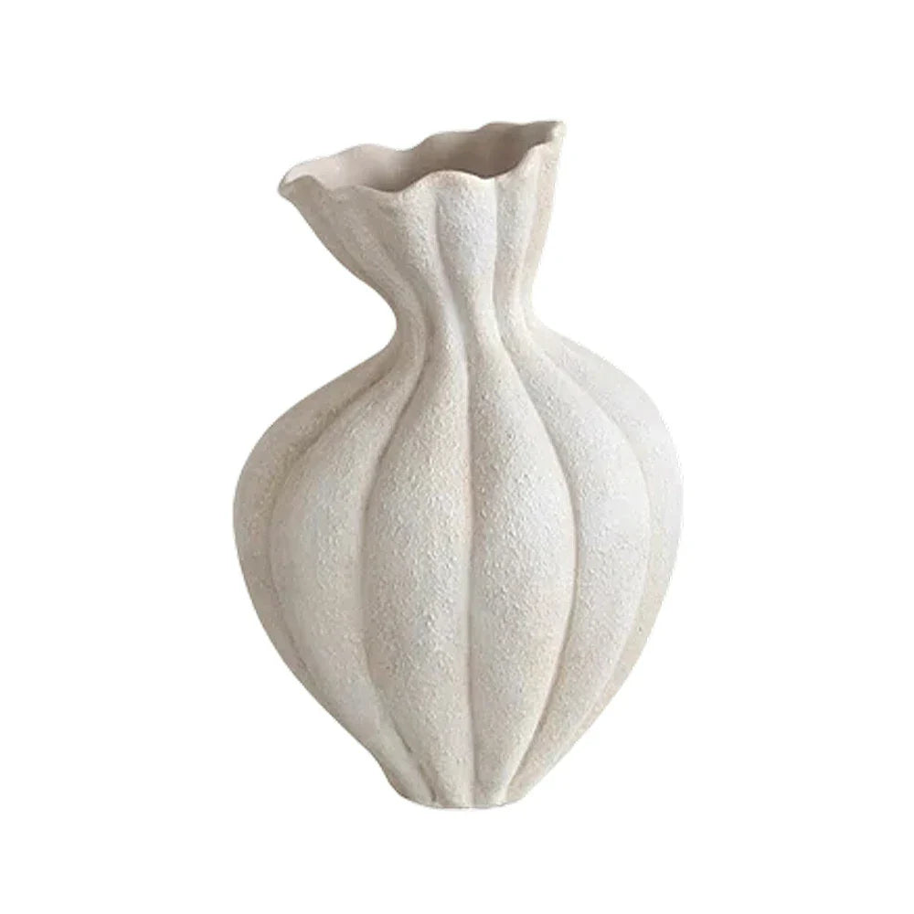 LIVARA Ceramic Vase Ornament Artistic Home Display 15cm Outer Diameter Matte Ceramic Handcrafted Stone-Texture Finish - White