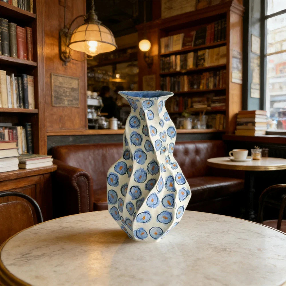 LIVARA Ceramic Vase Ornament Decorative Art Object Layered Qing Shadow Motif Matte Ceramic Handcrafted Textured Finish