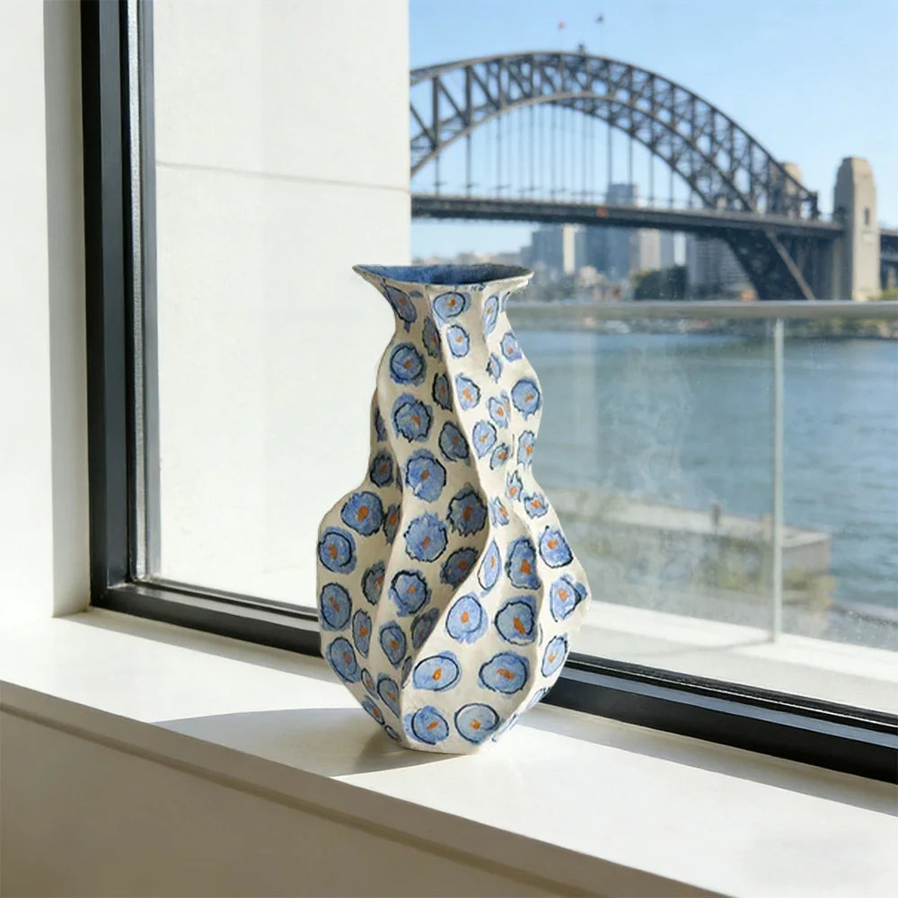 LIVARA Ceramic Vase Ornament Decorative Art Object Layered Qing Shadow Motif Matte Ceramic Handcrafted Textured Finish