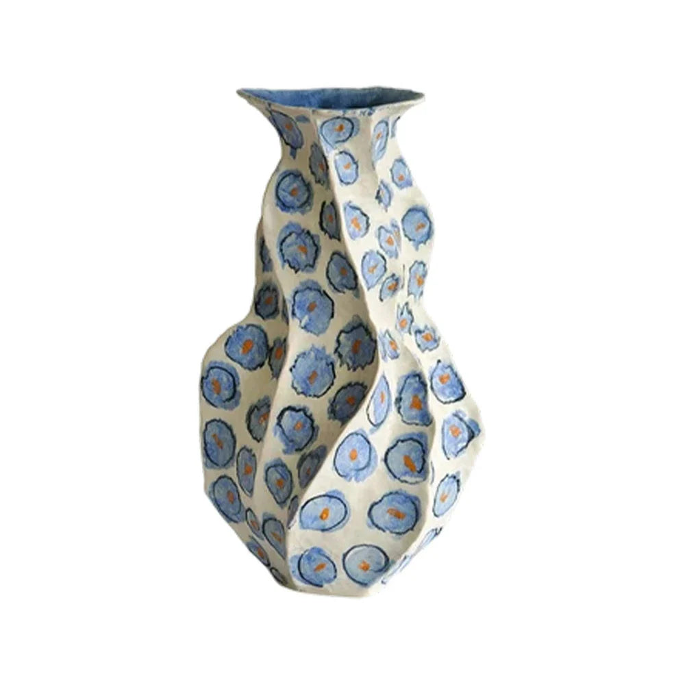 LIVARA Ceramic Vase Ornament Decorative Art Object Layered Qing Shadow Motif Matte Ceramic Handcrafted Textured Finish
