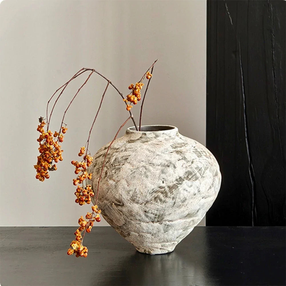 LIVARA Ceramic Vase Ornament Decorative Art Object Oriental Moon-White Motif Matte Ceramic Handcrafted Textured Finish