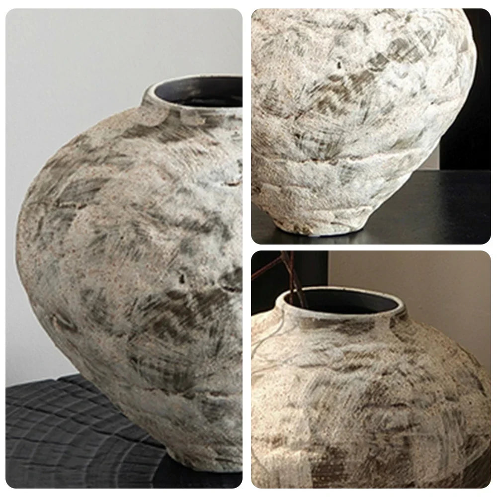LIVARA Ceramic Vase Ornament Decorative Art Object Oriental Moon-White Motif Matte Ceramic Handcrafted Textured Finish