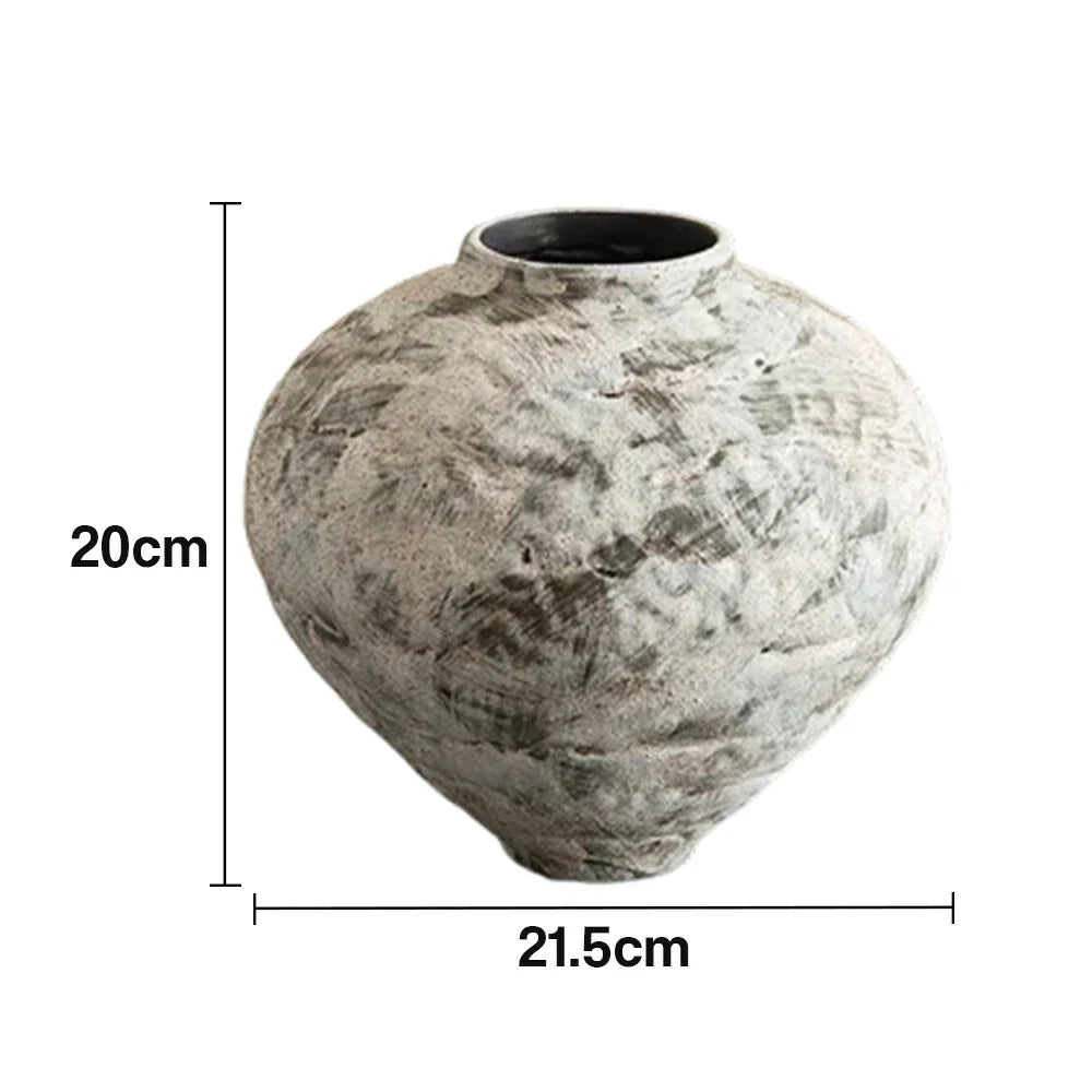 LIVARA Ceramic Vase Ornament Decorative Art Object Oriental Moon-White Motif Matte Ceramic Handcrafted Textured Finish