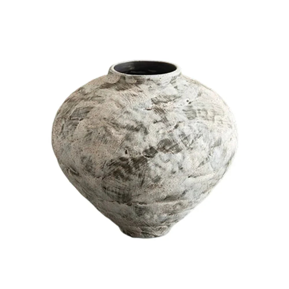 LIVARA Ceramic Vase Ornament Decorative Art Object Oriental Moon-White Motif Matte Ceramic Handcrafted Textured Finish