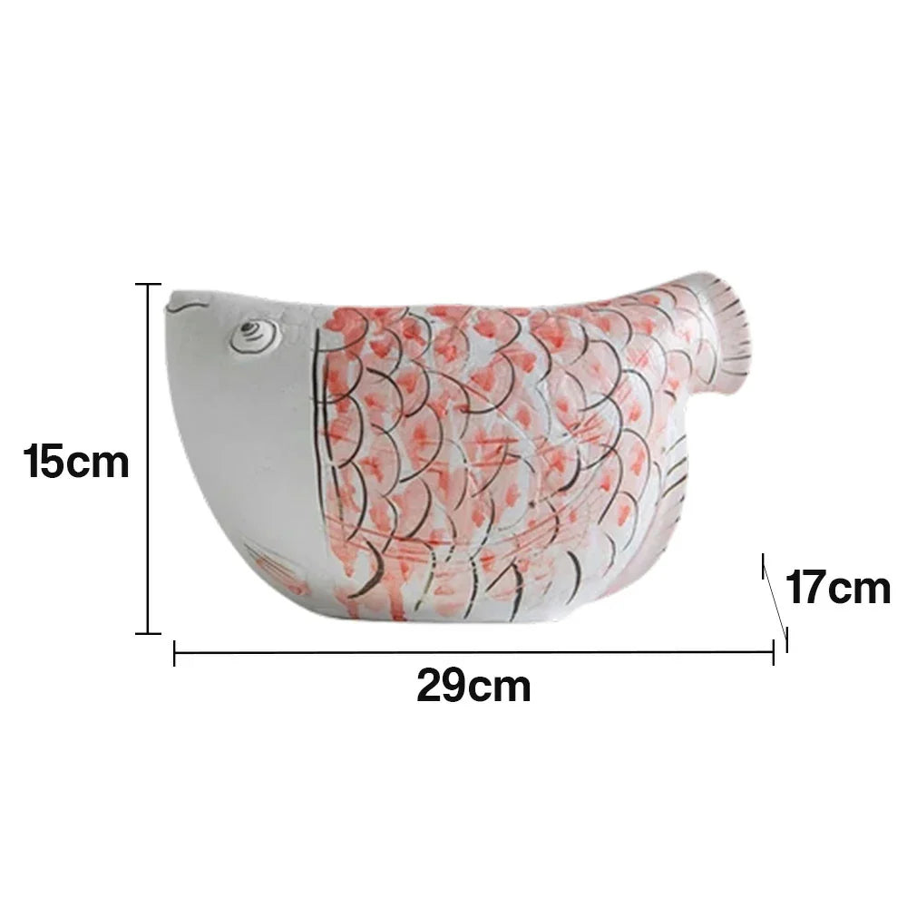 LIVARA Ceramic Vase Ornament Artistic Home Display Blue-and-White Porcelain with Crimson Dragonfish Motif Matte Ceramic Handcrafted Stone-Texture Design