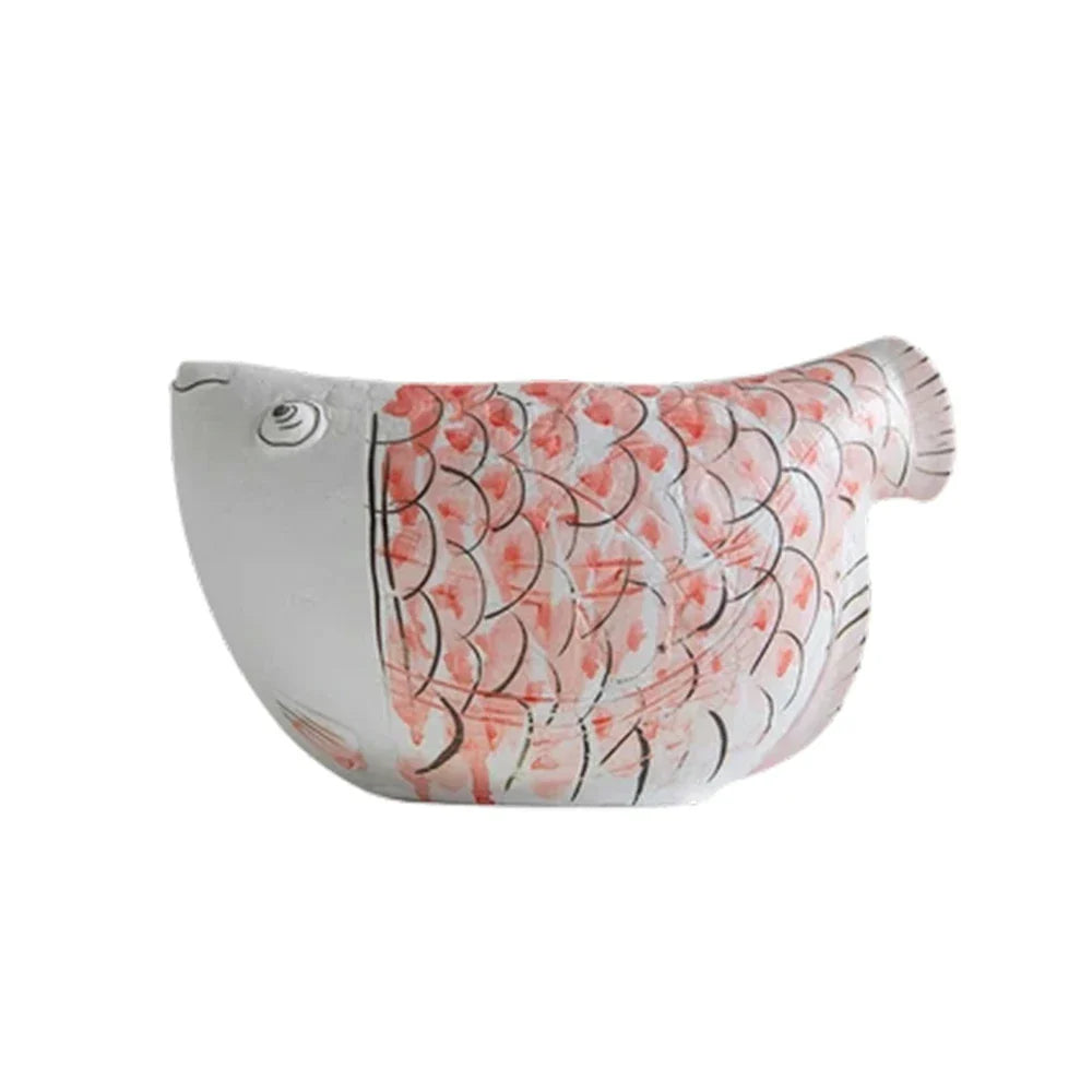 LIVARA Ceramic Vase Ornament Artistic Home Display Blue-and-White Porcelain with Crimson Dragonfish Motif Matte Ceramic Handcrafted Stone-Texture Design