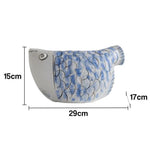 LIVARA Ceramic Vase Ornament Artistic Home Display Blue-and-White Porcelain with Indigo Dragonfish Motif Matte Ceramic Handcrafted Stone-Texture Design