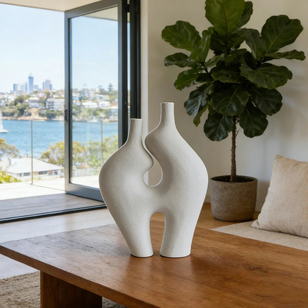 LIVARA Ceramic Vase Ornament Artistic Home Display High-Fired Ceramic Matte Ceramic Handcrafted Stone-Texture Design - White