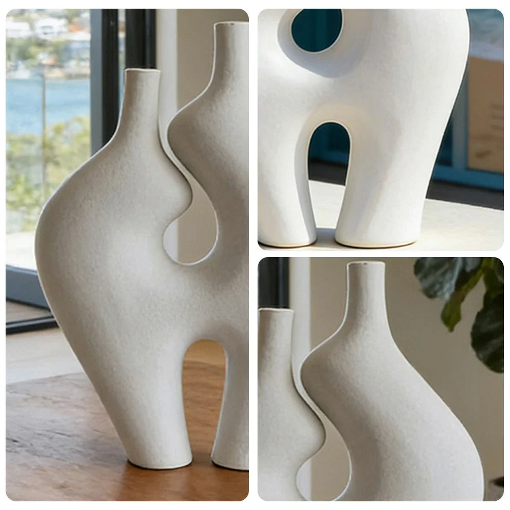 LIVARA Ceramic Vase Ornament Artistic Home Display High-Fired Ceramic Matte Ceramic Handcrafted Stone-Texture Design - White