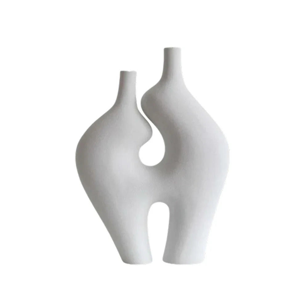 LIVARA Ceramic Vase Ornament Artistic Home Display High-Fired Ceramic Matte Ceramic Handcrafted Stone-Texture Design - White
