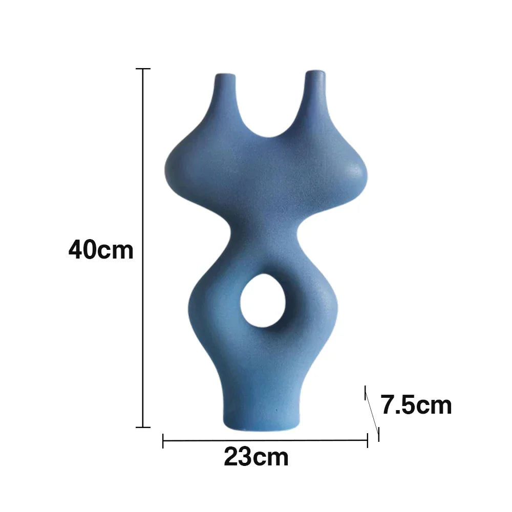 LIVARA Ceramic Vase Ornament Artistic Home Display Multi-Space Styling Matte Ceramic Handcrafted Stone-Texture Design - Blue