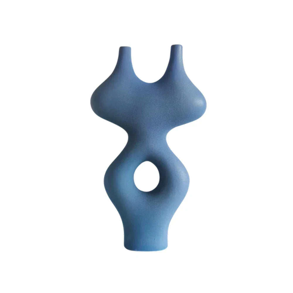 LIVARA Ceramic Vase Ornament Artistic Home Display Multi-Space Styling Matte Ceramic Handcrafted Stone-Texture Design - Blue