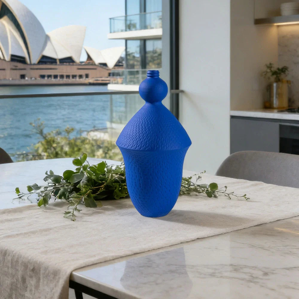 LIVARA Ceramic Vase Ornament Klein Blue Finish Artistic Home Display Multi-Space Styling Matte Ceramic Handcrafted Stone-Texture Design