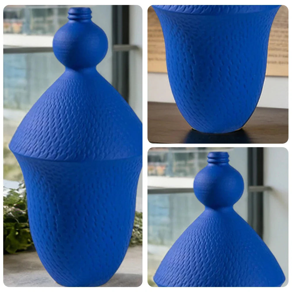 LIVARA Ceramic Vase Ornament Klein Blue Finish Artistic Home Display Multi-Space Styling Matte Ceramic Handcrafted Stone-Texture Design