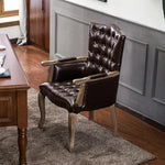 LIVARA Deep Coffee Vintage Accent Armchair Sofa Leather Backrest Wood Room Single PU Frame Solid Dark Elegant Living Tufted Upholstery Chair Retro Coffee