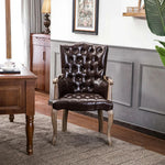 LIVARA Deep Coffee Vintage Accent Armchair Sofa Leather Backrest Wood Room Single PU Frame Solid Dark Elegant Living Tufted Upholstery Chair Retro Coffee