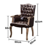 LIVARA Deep Coffee Vintage Accent Armchair Sofa Leather Backrest Wood Room Single PU Frame Solid Dark Elegant Living Tufted Upholstery Chair Retro Coffee