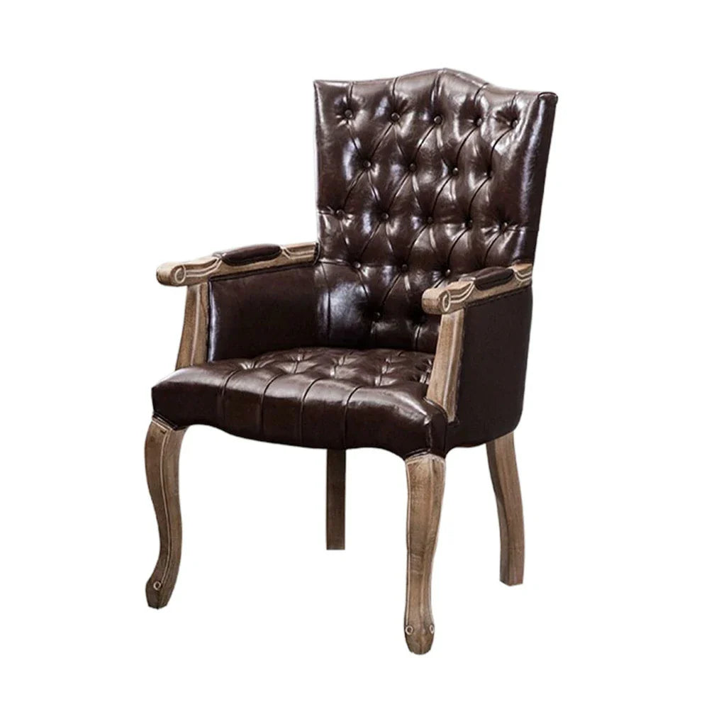 LIVARA Deep Coffee Vintage Accent Armchair Sofa Leather Backrest Wood Room Single PU Frame Solid Dark Elegant Living Tufted Upholstery Chair Retro Coffee