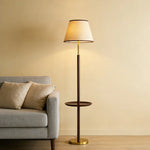 LIVARA Floor Lamp Three-Mode Lighting - Beech Wood Tabletop, Handwoven Fabric Shade, Tip-Resistant Base