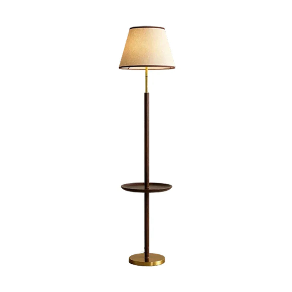 LIVARA Floor Lamp Three-Mode Lighting - Beech Wood Tabletop, Handwoven Fabric Shade, Tip-Resistant Base