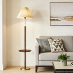 LIVARA Floor Lamp with Three Lighting Modes - Beech Wood Top, Handwoven Fabric Shade, Stable Design