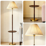 LIVARA Floor Lamp with Three Lighting Modes - Beech Wood Top, Handwoven Fabric Shade, Stable Design